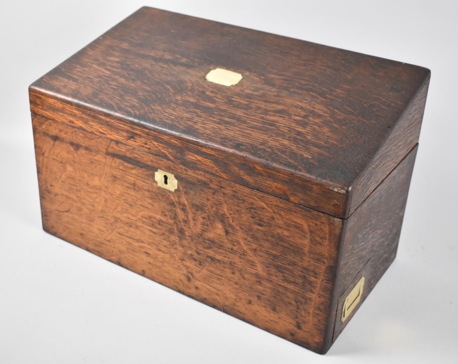 A Late Victorian Oak Fitted Stationery Box with Hinged Lid to Fitted Interior, Side Pen Drawer