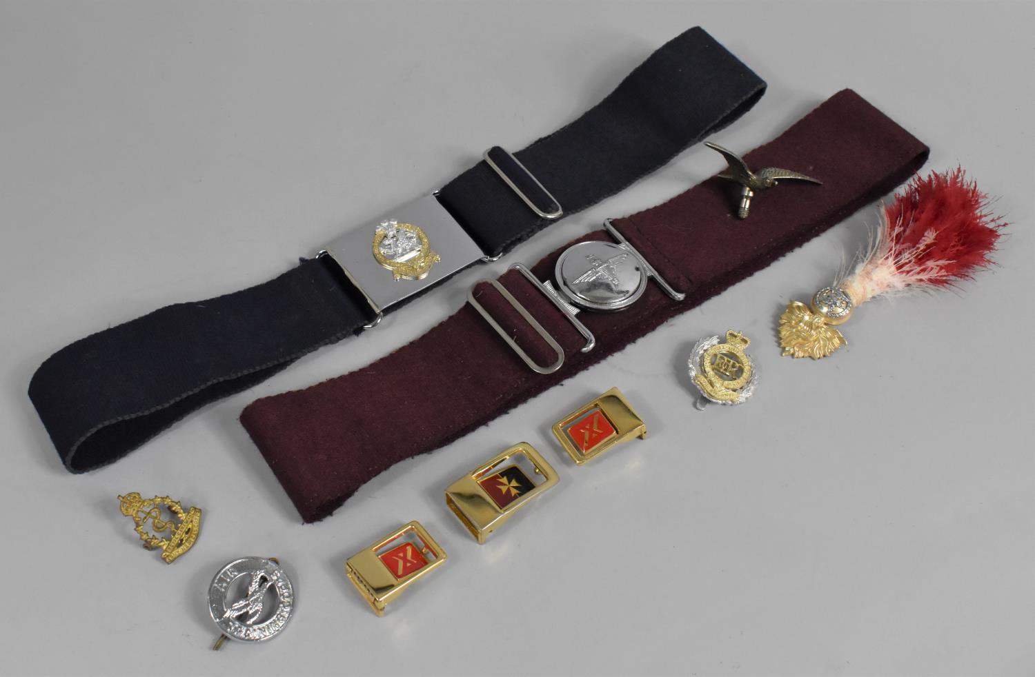 A Collection of Modern Military Badges and Belts, Royal Artillery Plume Etc