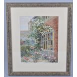 A Framed Watercolour Depicting Roses Around Mullion Window, Signed N Rosanio, 22x28cm