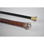 A Silver Topped Malacca Walking Cane and an Ebonised Cane
