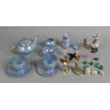 A Collection of Various Ceramics to comprise Tea For Two Blue Luster Tea Set, Herend Cat Ornament (