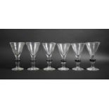 A Set of Six David Wallace Wines having Trumpet Shaped Bowls, Black Knopped Stems and Circular Foot,