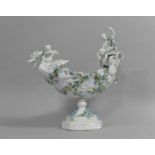 A Continental Porcelain Dragon Boat Bowl of Oval Form with Blue and Green Floral Encrusted