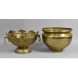 A Modern Brass Two Handled Punch Bowl and a Brass Planter, 31cm Diameter