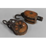 Two 19th Century Wooden and Iron Pulley Blocks, 30cms Long
