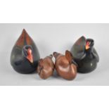 Two Pairs of Carved Wooden Birds, The Moorhens by Feathers Gallery Limited Edition