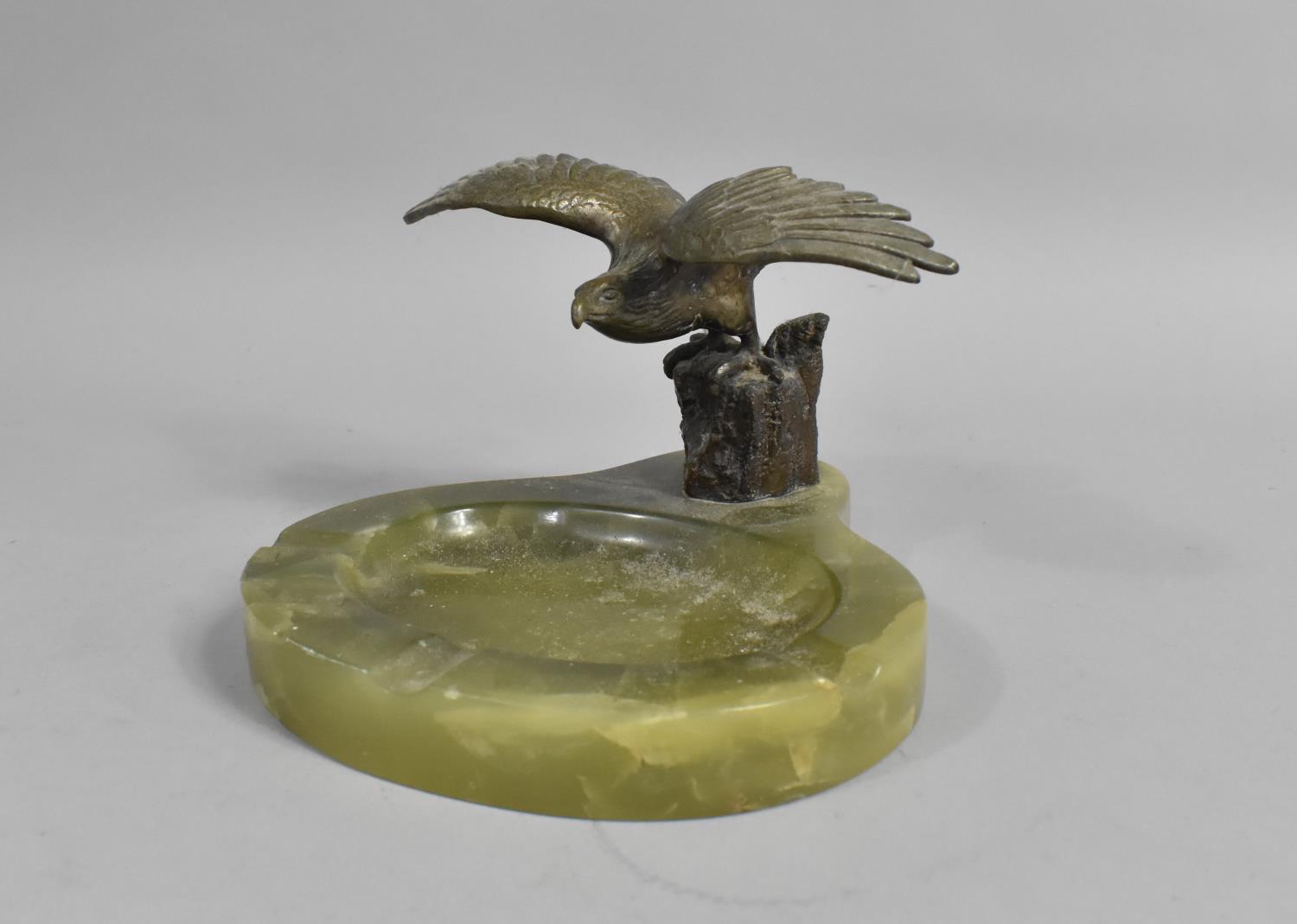 A Mid 20th Century Green Onyx Ash Tray with Bronze Effect Eagle having Wings Outstretched on Rock, - Image 2 of 2