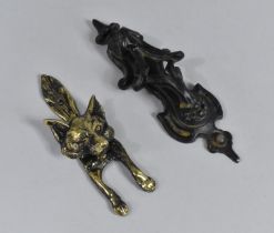 Two Metal Door Knockers, Brass Fox Mask and Cast Iron Later Example