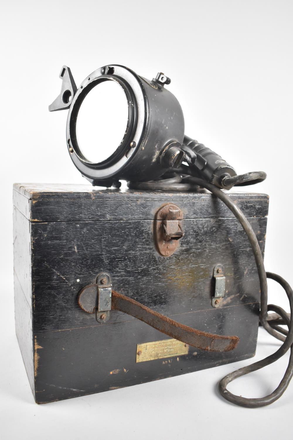 A WWII Royal Navy Aldis Signalling Lamp with Plate Inscribed Admiralty Pattern 5110 Lantern Portable