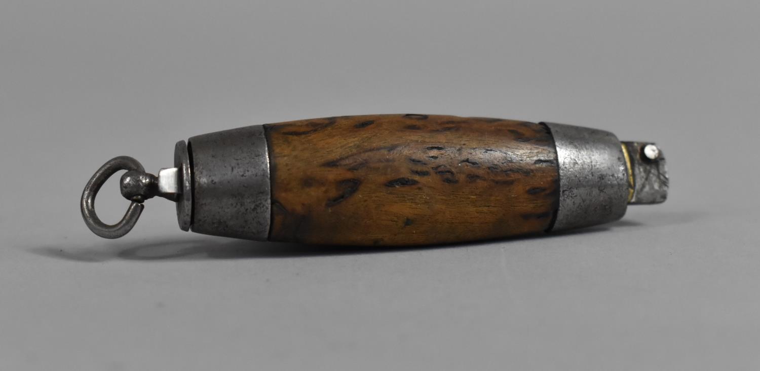 A Swedish Birch Barrel Knife with Concealed Folding Steel Blade, Stamped for Johan Engstrom,