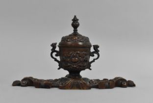 A Victorian Bronze Effect Desk Top Inkwell in the French Style and in the Form of a Two Handled