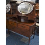 An Edwardian Inlaid Bedroom Chest with Two Short and One Long Drawers, Oval Mirror, 123cm wide