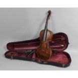 A Cased Violin with Two Bows, In need of Substantial Restoration and Repair