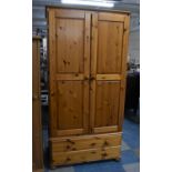 A Modern Pine Double Wardrobe with Two Base Drawers, 92cm wide