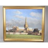 A Gilt Framed Oil on Board, Cathedral, 60x50cm