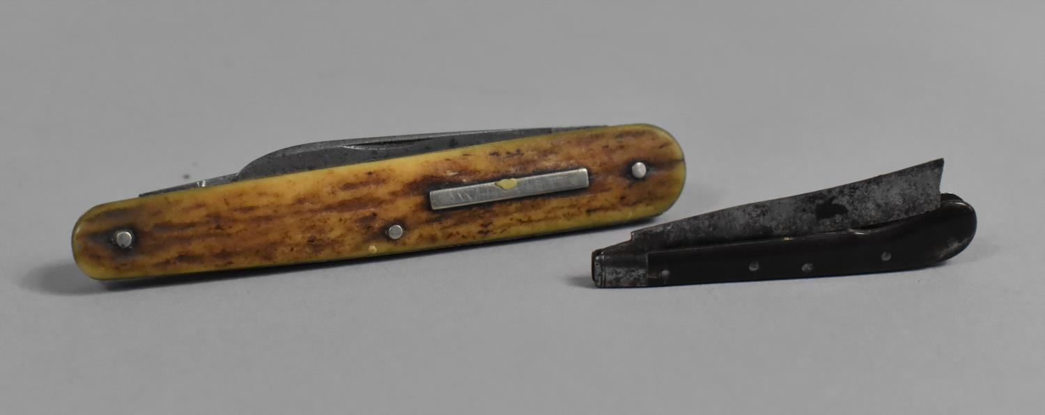 Two Vintage Pen Knives, One by Harrisons Brothers and Howson, Other Small Fruit Knife with Pistol