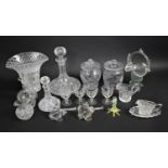 A Collection of Various Glassware to comprise Ships Decanter, Late 19th Century Thorn Bud Vase after