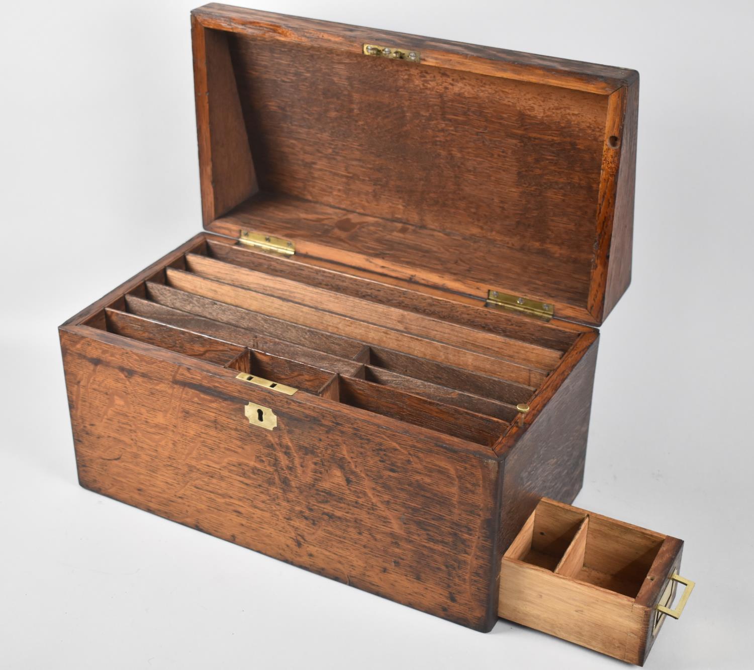A Late Victorian Oak Fitted Stationery Box with Hinged Lid to Fitted Interior, Side Pen Drawer - Image 2 of 2
