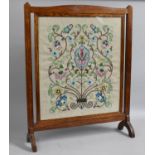 A Mid 20th Century Oak Framed Embroidered Fire Screen, 60cm wide