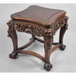 A 20th Century Carved and Pierced Chinese Hardwood Stand or Stool on Claw and Ball Feet, 46cm Square