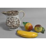 A God Speed the Plough Jug, Chip to Rim Together with Portuguese Ceramic Fruit Cruets