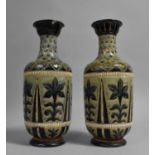 A Pair of Doulton of Lambeth Vases by Elizabeth Fisher, One with Loss to Rim, 22cm high
