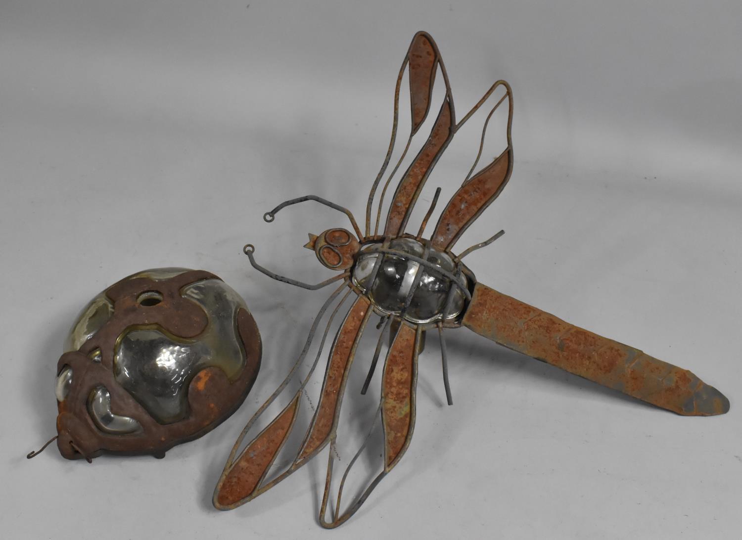 Two Novelty Exterior Lights, One in the Form of a Dragonfly, the Other Ladybird