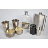 Two Hip Flasks, Set of Four Stainless Steel Tots and Two Collapsible Cups