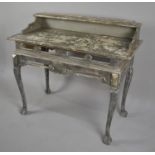 A 19th Century Painted Pine Console Table with a Stepped Frieze Over a Plank Top and Pierced