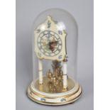A 1950s Enamelled Brass Pillar Clock under Glass Dome, 23cms High