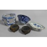 A Collection of Various Oriental Blue and White to comprise Japanese Hexagonal Pierced Bowl, Chinese