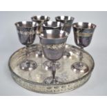 A Circular Silver Plated Pierced Galleried Tray together with Six Silver Plated Goblets