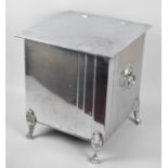 A Chrome Art Deco Coal Bucket of Cube Form, Two Ring Carrying Handles, Metal Liner, 30cms Square