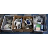 Four Boxes of Various Ceramics, Ordnance Survey Maps Etc