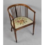 An Edwardian Inlaid Mahogany Tub Chair with Tapestry Panel Seat