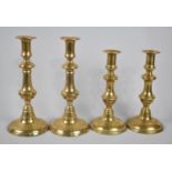 Two Pairs of Victorian Brass Candlesticks with Pushers, Tallest 24cms High