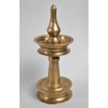 A Circular Bronze Oil Lamp, Top Section which Unscrews to become Base Stand, 17cms High