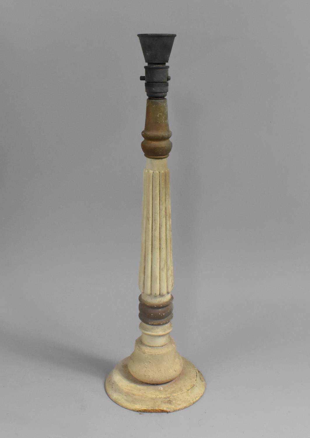 A Wooden Table Lamp of Turned Tapering and Reeded For, in Need of New Bulb Fitting, 60cm high