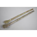 One White Metal and One Brass South American Bombillas/Drinking Straws, One Inscribed Garantida,