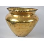 A Large Brass Circular Planter with Pie Crust Border, 28cms Diameter