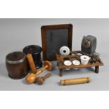 A Collection of Various Vintage Items to Comprise Treen Stationery Items, Small Chalk Board, Ink Pot