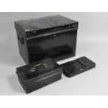A Black painted Deed Box together with Cash Tin Containing Various Vintage Keys
