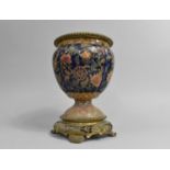 A 19th Century Ormolu Mounted Enamelled Porcelain Oil Lamp Stand with Floral Decoration and Four