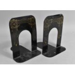 A Pair of Metal Book Ends with Gilt Decoration