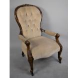 A Victorian Style Balloon Back Ladies Armchair with Buttoned Upholstery