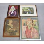 A Collection of Framed Portraits in Oil, Watercolour and Pastel Together with with a Watercolour