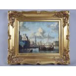 A Gilt Framed Textured Print, Port of Amsterdam After J Storck, 24x19cm