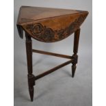 An Edwardian Oak Triangular Drop Leaf Occasional Table with Carved Border, 72cm wide