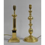 Two Modern Brass Table Lamps, no Shades, 40cm high