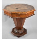 A Victorian Trumpet Work Table Top with Hinged Lid to Fitted Interior, Tripod Support Removed and
